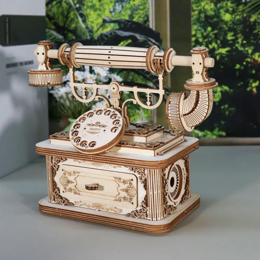 3D Wooden Puzzle Retro Telephone - DIY Tabletop Model Kit & Decor Gift