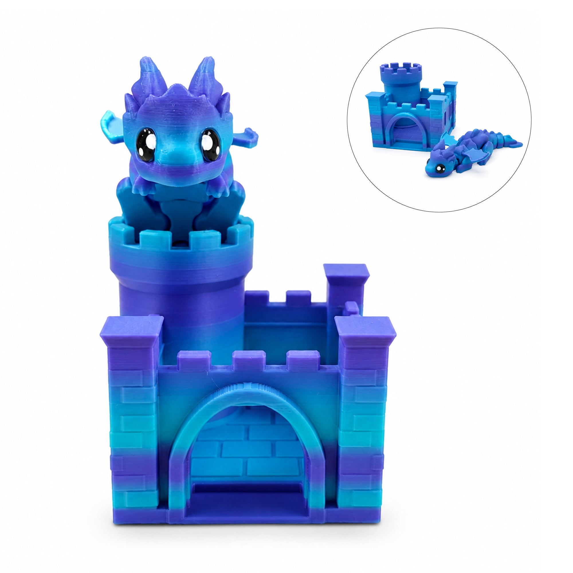 3D Printed Articulated Dragon & Castle Set - Flexible Fidget Dragon Toy