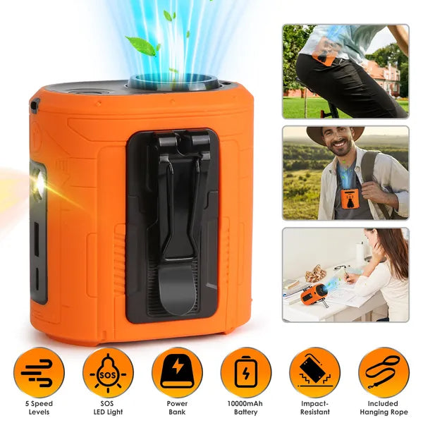 5-in-1 Waist Clip Fan - Hands-Free Rechargeable Belt Fan with 5 Speeds & Light