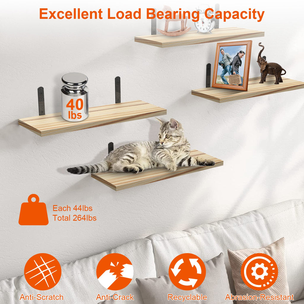 Wooden Floating Shelves Set (6 Pieces, Metal Brackets)