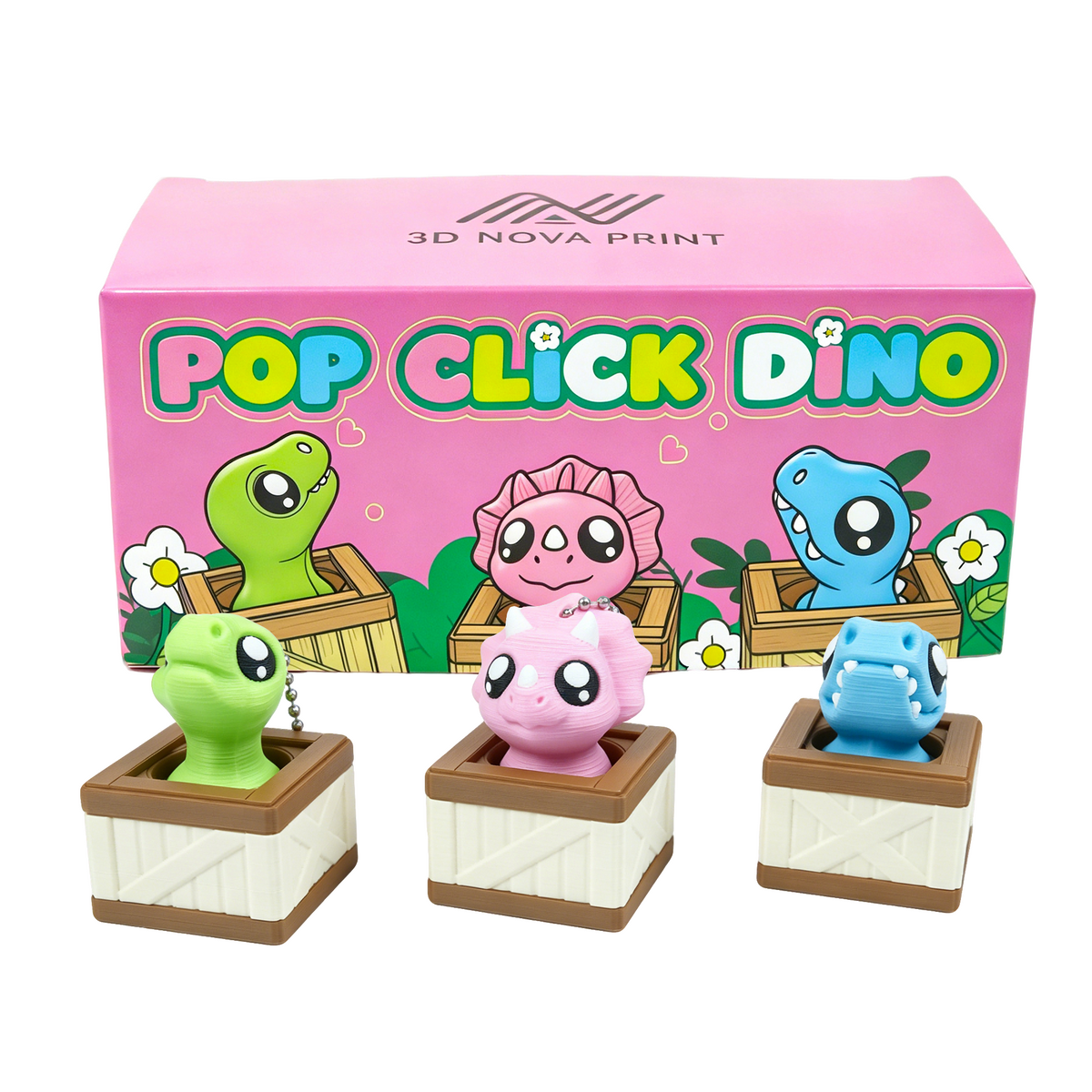 Mini Dinosaur Pop Clicker Set (3-Pack) - 3D Printed Fidget Desk Toys