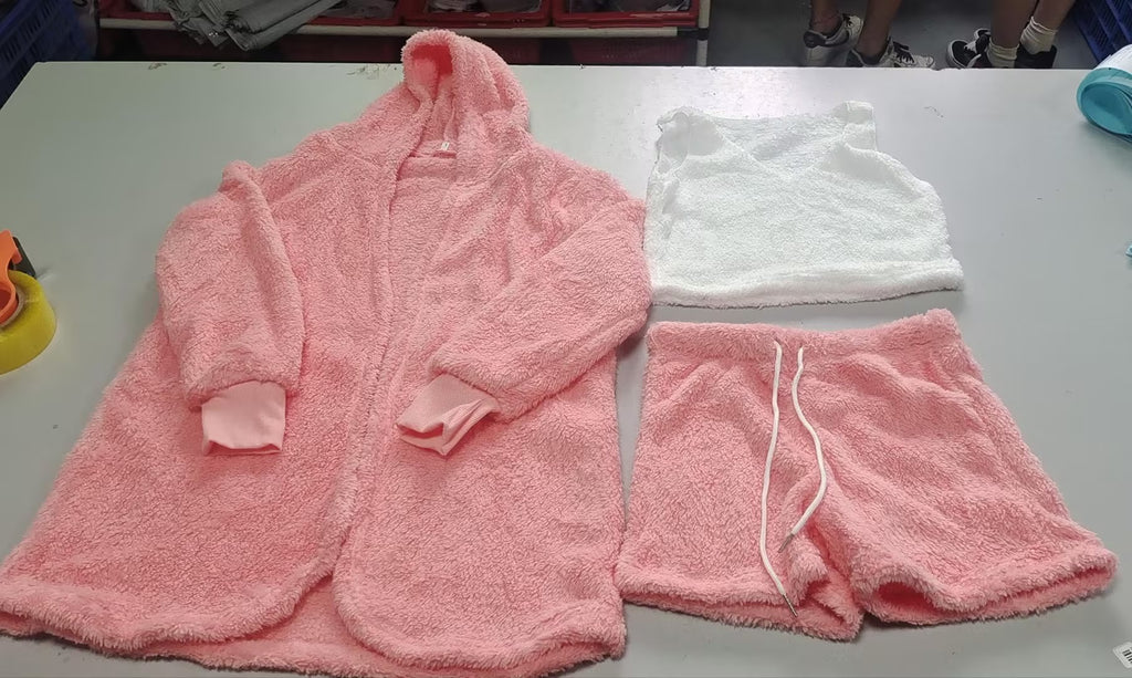 Women's 3-Piece Pajama Set - Crop Tank Top & Drawstring Shorts Loungewear