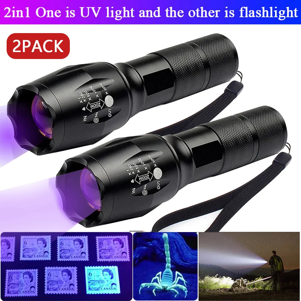 UV Blacklight Flashlight - Zoomable Ultraviolet Torch for Pet Stains & Detection