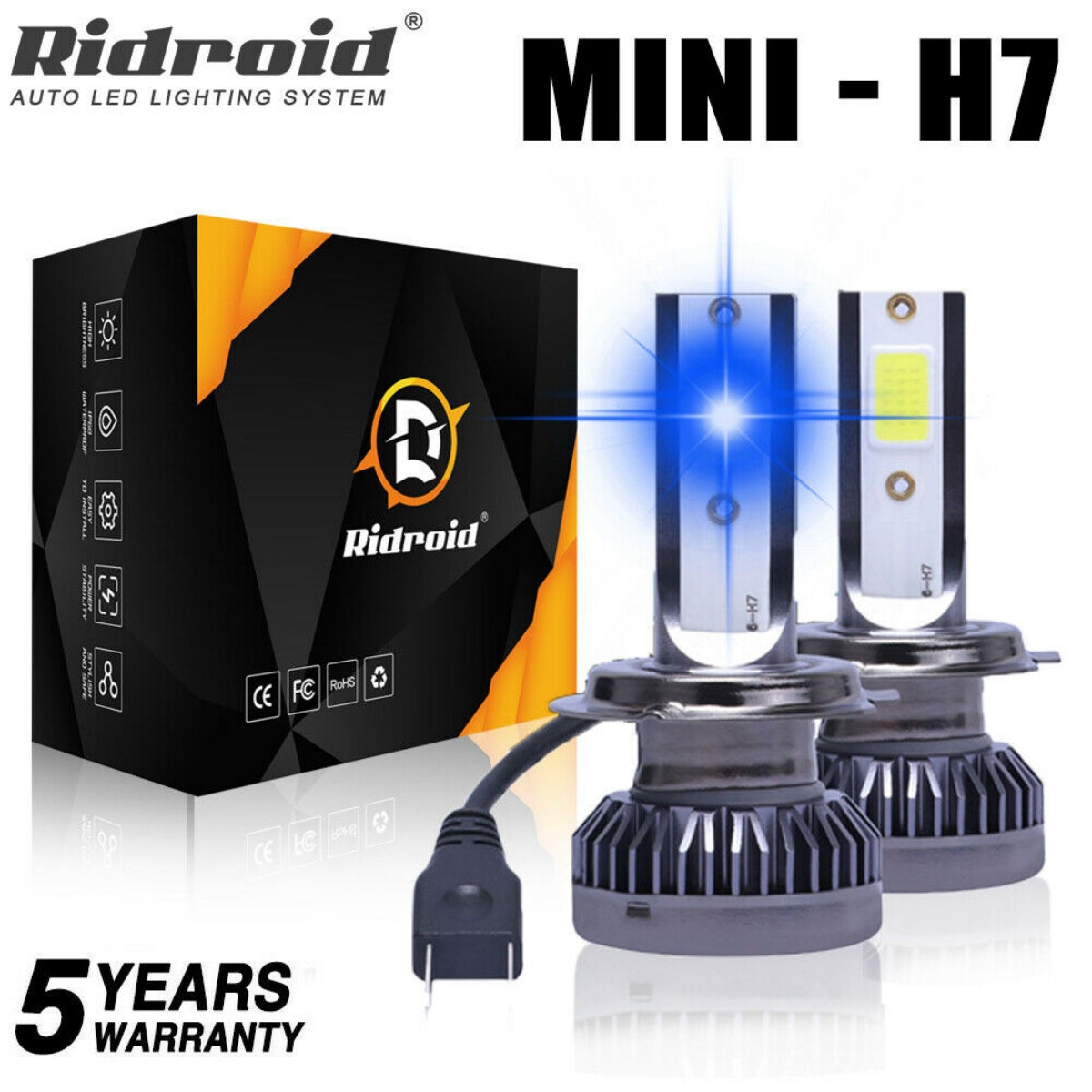 Pair H7 LED Headlight Bulb Kit High Low Beam 8000K Super Blue 26000LM