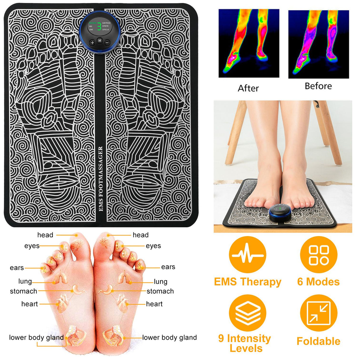 Electric Foot Massage Pad - EMS Foldable Circulation Massager Mat
