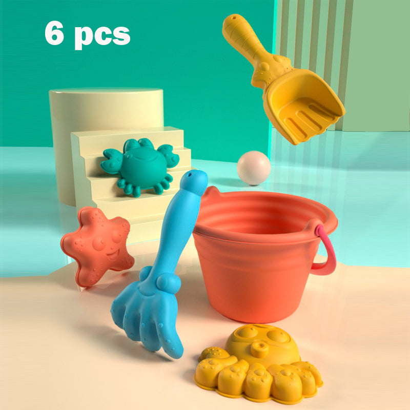 Kids Beach Sand Toy Set - Bucket, Shovels, Molds & Water Wheel Outdoor Kit