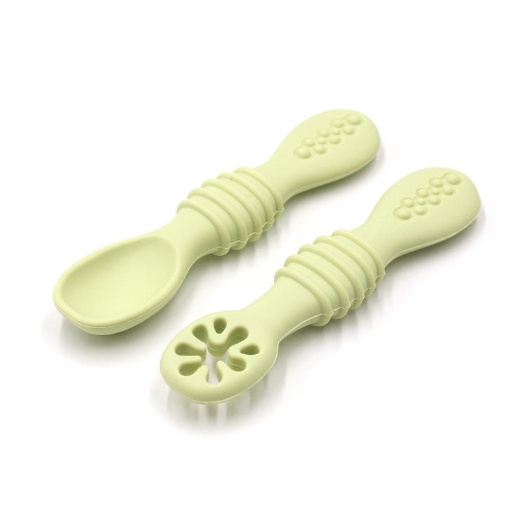 Baby Silicone Spoon & Fork Training Set - Soft Self-Feeding Utensils