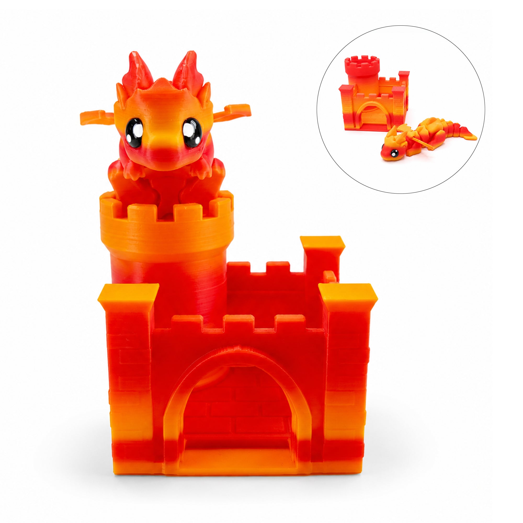 3D Printed Articulated Dragon & Castle Set - Flexible Fidget Dragon Toy
