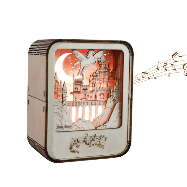 3D Wooden Puzzle Castle Music Box - DIY Model Kit with Night Light