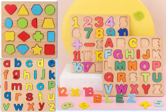 Wooden Number and Letter Puzzle Board - Montessori Learning Toy for Kids