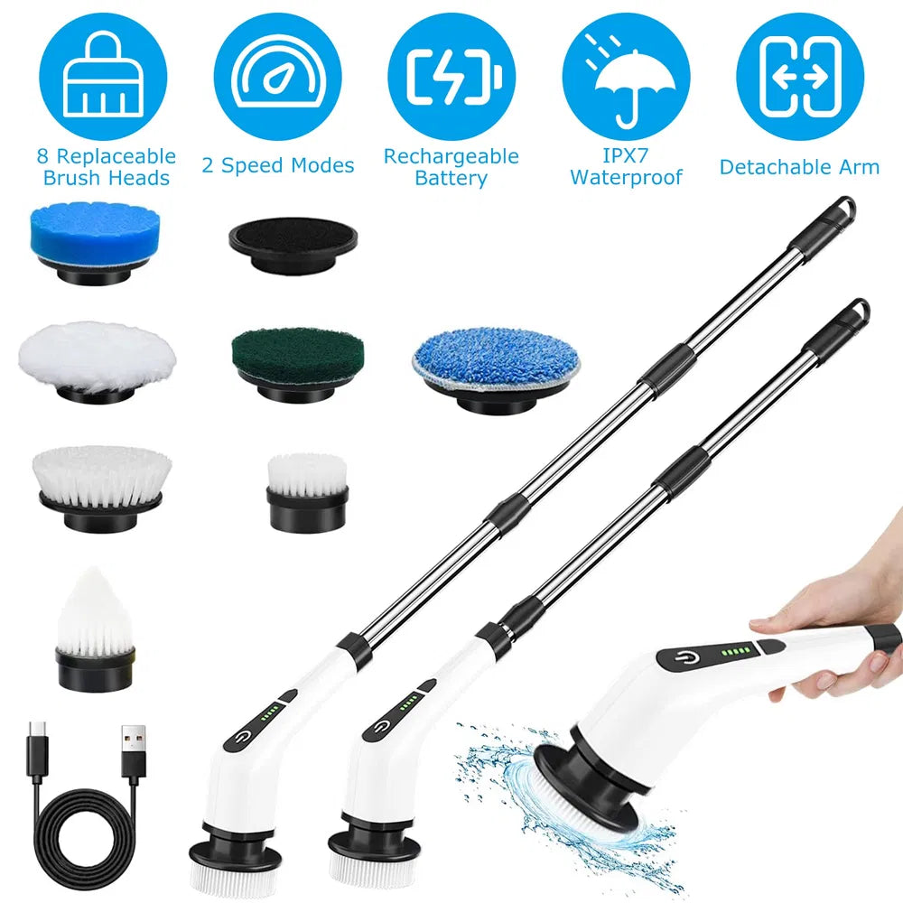 Cordless Electric Spin Scrubber - Power Cleaning Brush with Extension Handle for Bath & Tile