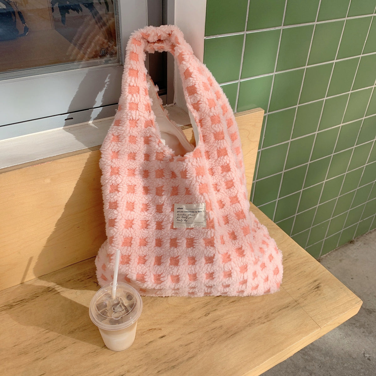 Waffle Flannel Bag Tote Bag Large Capacity Commute Minimalist