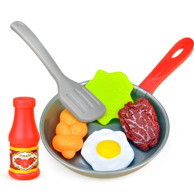 Kids Cooking Play Set - Toy Pan, Spatula & Steak Pretend Kitchen Utensils