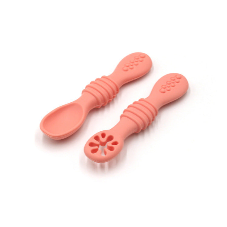 Baby Silicone Spoon & Fork Training Set - Soft Self-Feeding Utensils