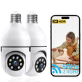 2K Light Bulb Security Camera - WiFi 360 Panoramic Home Surveillance Cam (2-Pack)