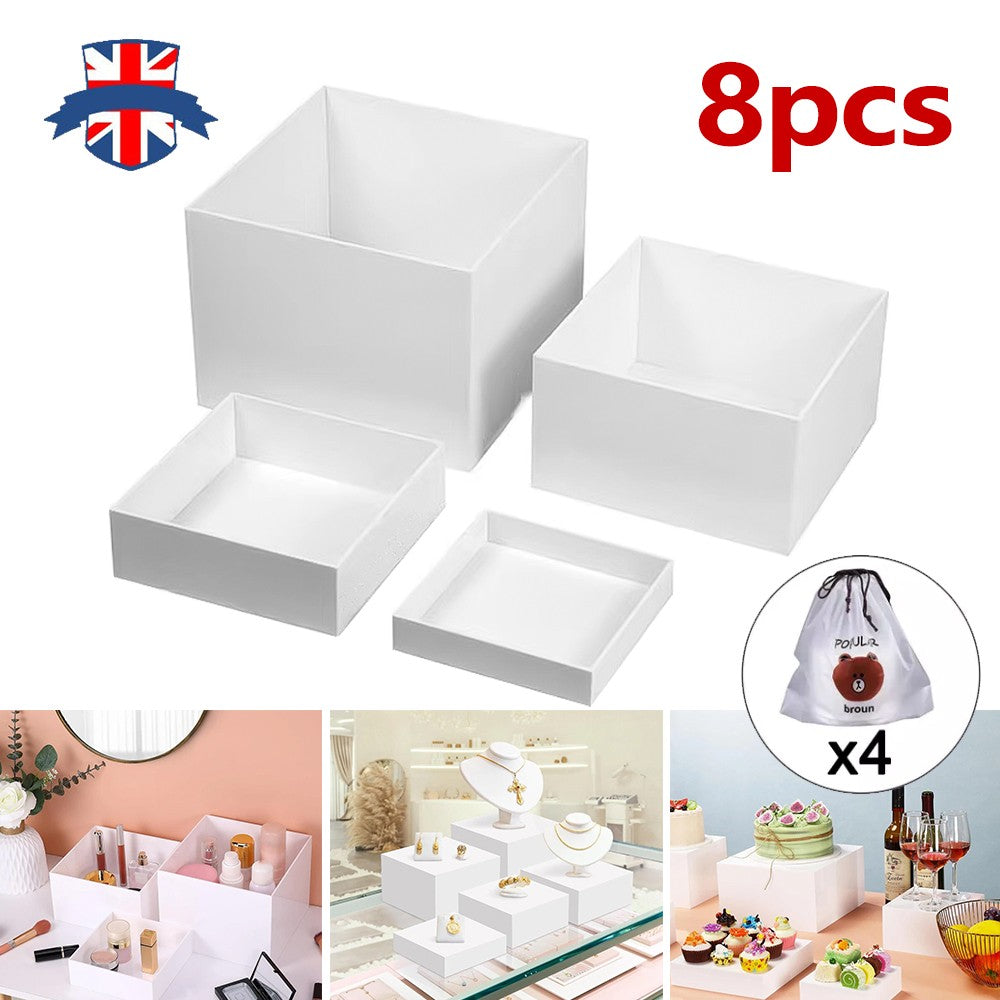 NEW 4pc 4pc Acrylic Cube Display Box Riser Nesting Riser