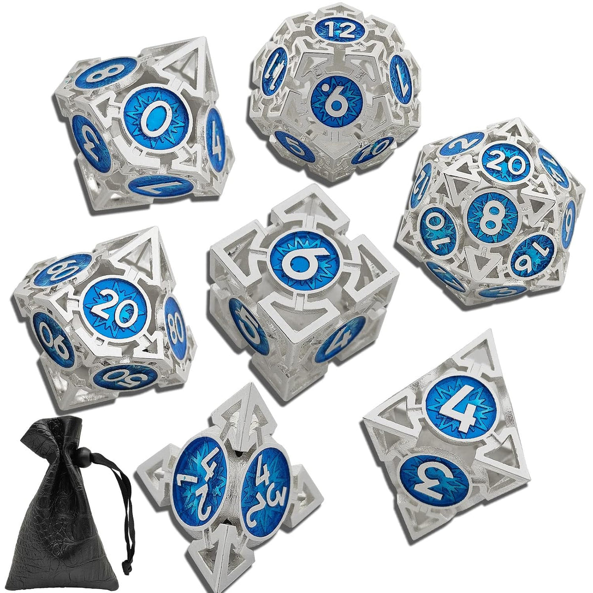 DND Metal Dice Set - 7-Piece Polyhedral D&D Dice with Storage Bag for Tabletop RPG Games