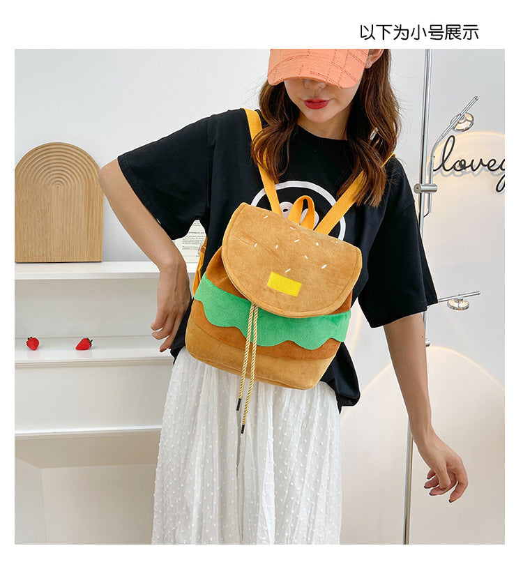 Cute Hamburger Plush Backpack Soft Cartoon Burger Plush Coin