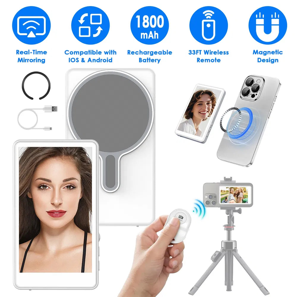 Vlog Selfie Monitor - Magnetic Rear-Camera Mirror Screen for Phone Vlogging