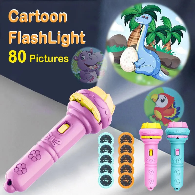 Kids Bedtime Story Projector Flashlight - 80 Cartoon Patterns Sleep Toy