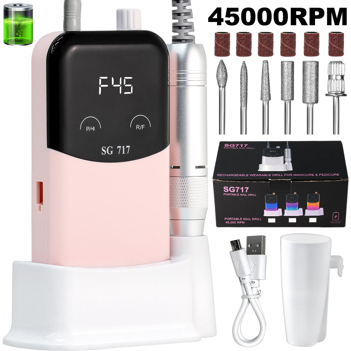 Electric Nail Drill - Portable Cordless Manicure & Pedicure E-File for Home Salon
