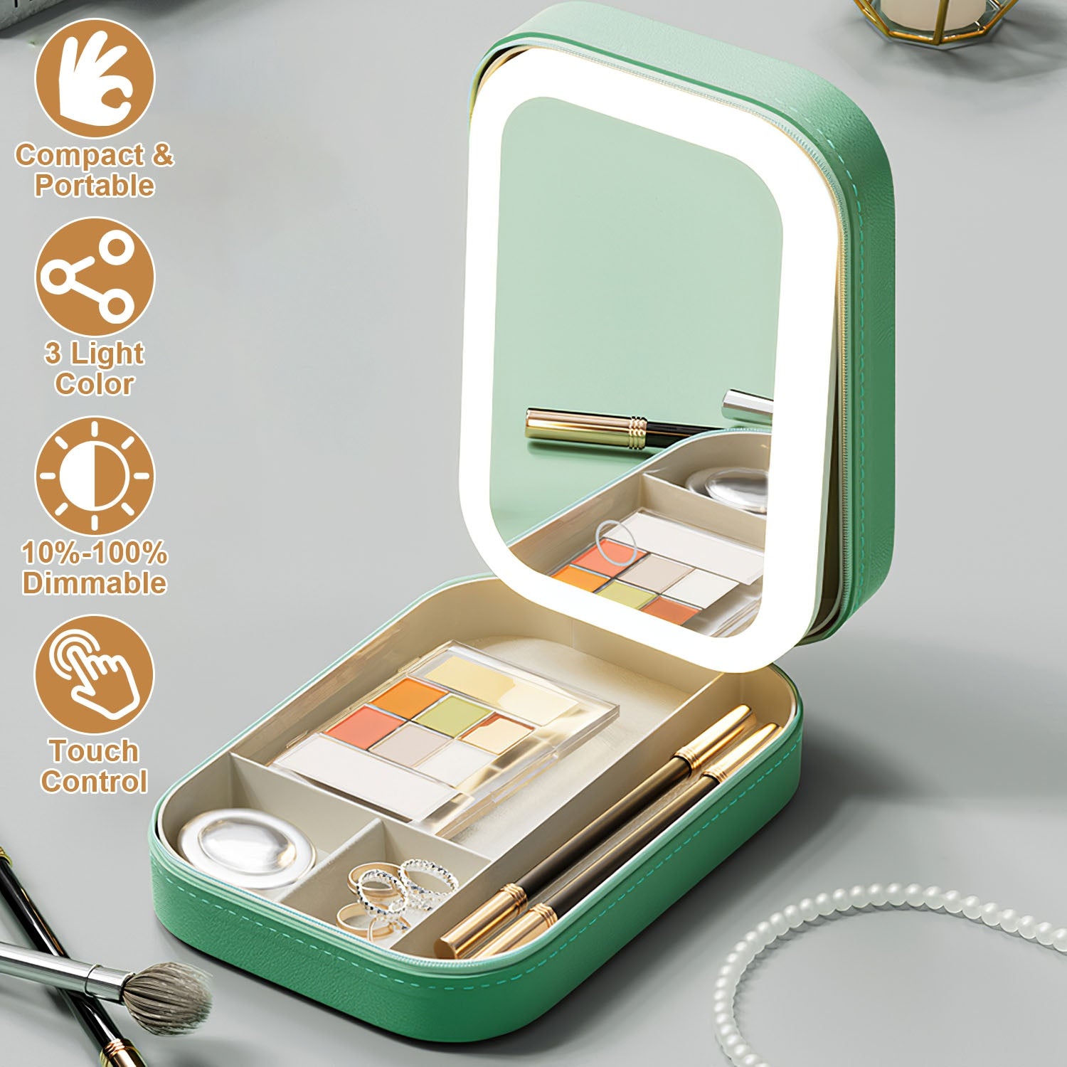 Travel Makeup Bag with LED Mirror - Portable Rechargeable Cosmetic Case