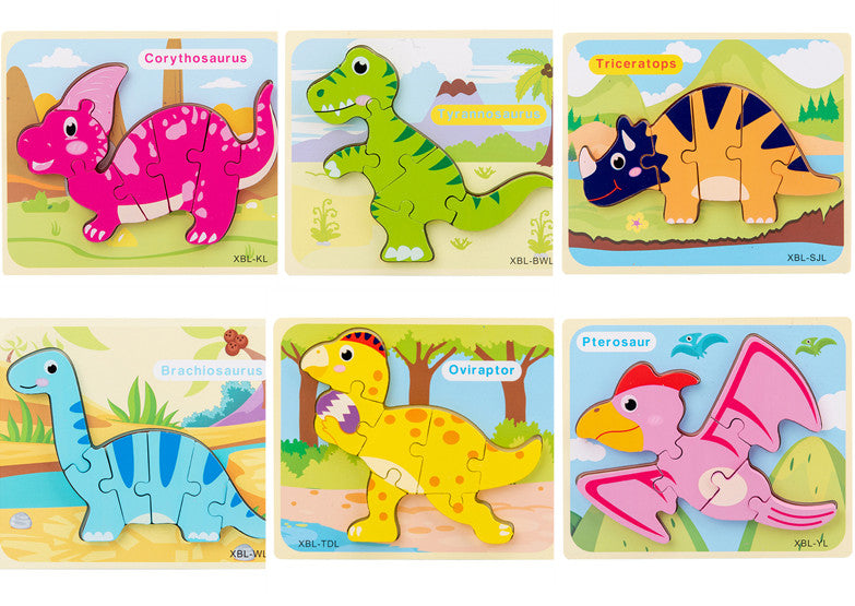 Wooden Dinosaur 3D Puzzle - Montessori Educational Jigsaw for Kids