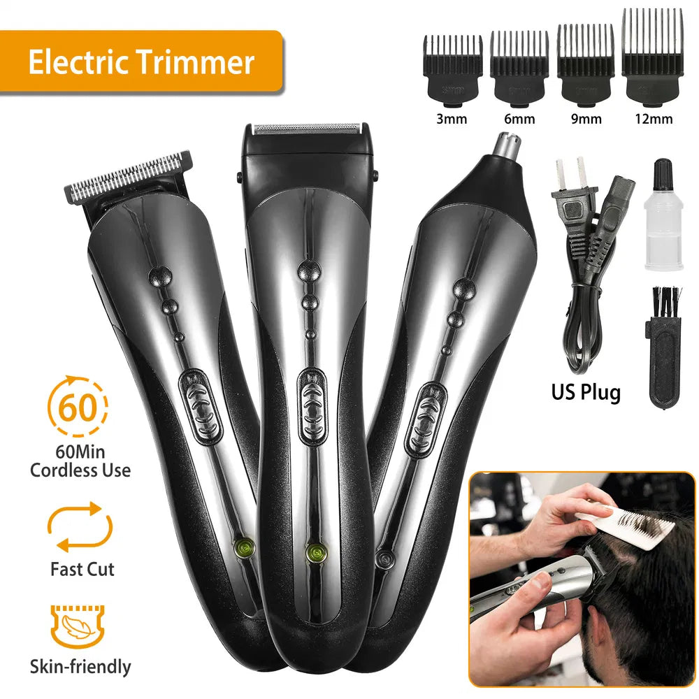 Rechargeable Hair Clipper - Cordless Men's Hair Cutting Kit with Guide Combs