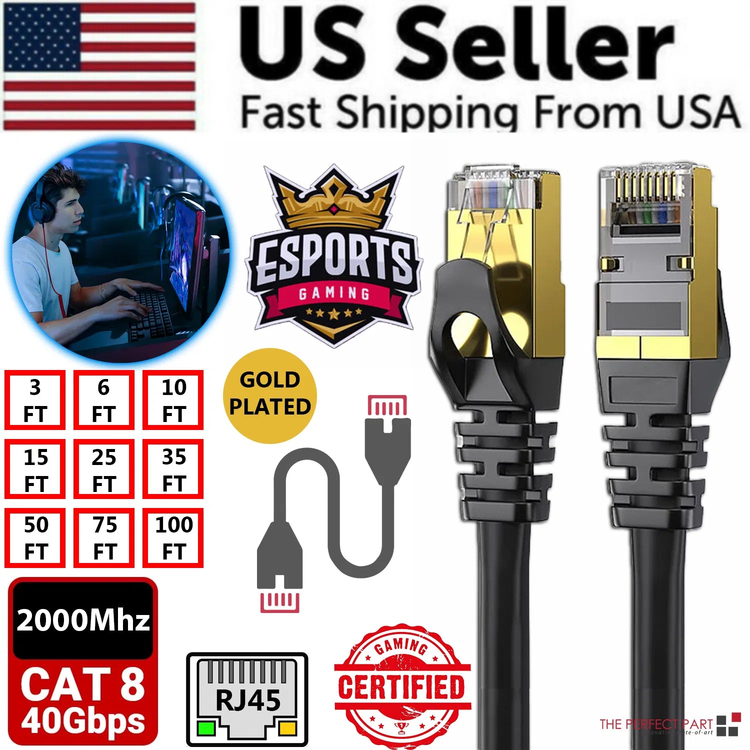 Cat 8 Ethernet Cable - 40Gbps High-Speed Shielded Network LAN Patch Cord