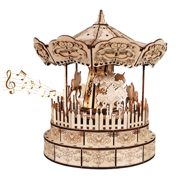 3D Wooden Puzzle Carousel Music Box - DIY Model Kit Handmade Craft