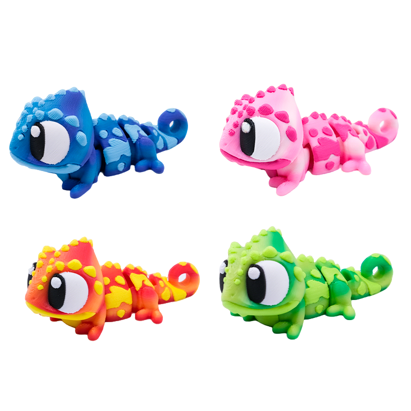 3D Printed Articulated Chameleon Set - 4 Flexible Fidget Chameleons