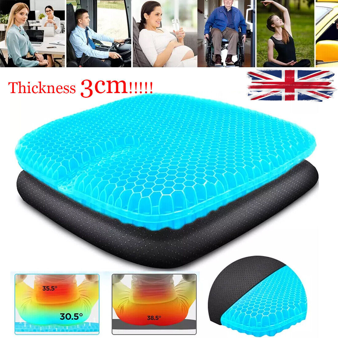 Cooling Honeycomb Breathable Gel Seat Cushion Double Thick