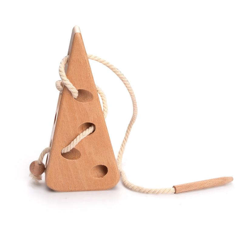 Wooden Cheese Threading Toy - Montessori Lacing Mouse Fine Motor Toy