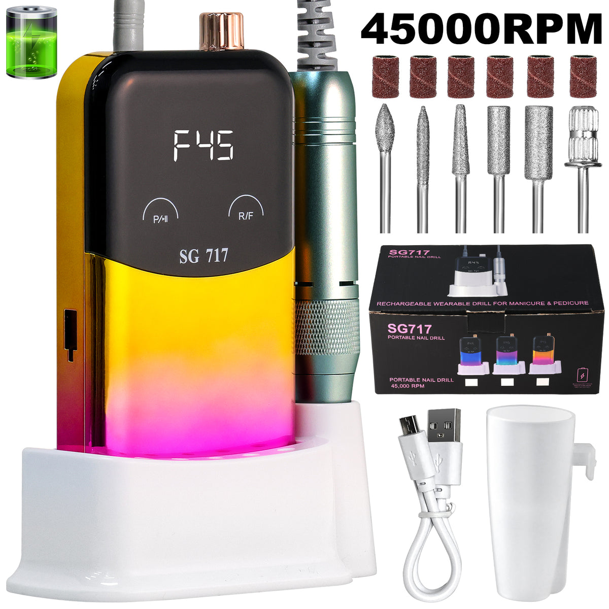 Electric Nail Drill - Portable Cordless Manicure & Pedicure E-File for Home Salon