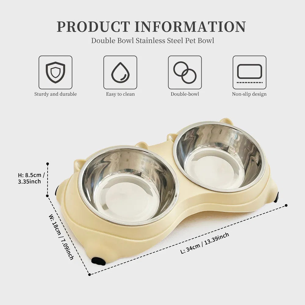 Macaron Double Stainless Steel Pet Bowls - Non-Slip Food & Water Station for Dogs & Cats