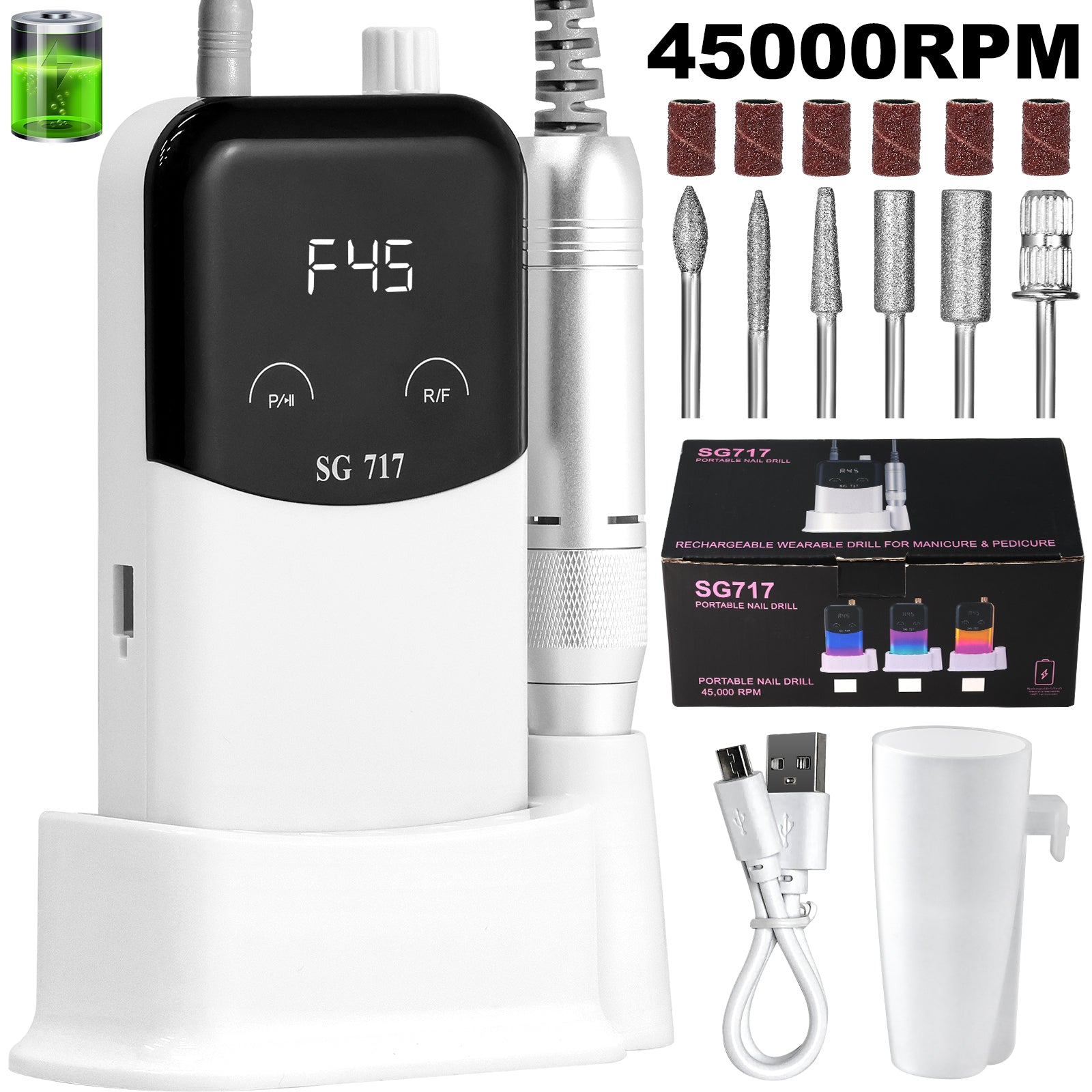 Electric Nail Drill - Portable Cordless Manicure & Pedicure E-File for Home Salon