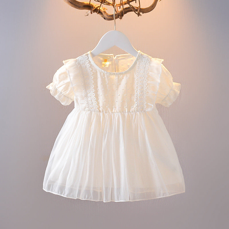 Girls Summer Floral Princess Dress - Cotton Bubble Sleeve Party Dress