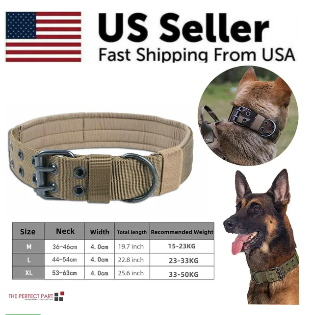 Heavy Duty Tactical Dog Collar - Wide Nylon K9 Collar with Metal Buckle for Large Dogs