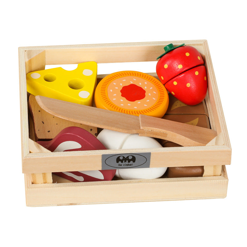 Wooden Cutting Food Toy Set - Pretend Play Kitchen Fruit for Kids
