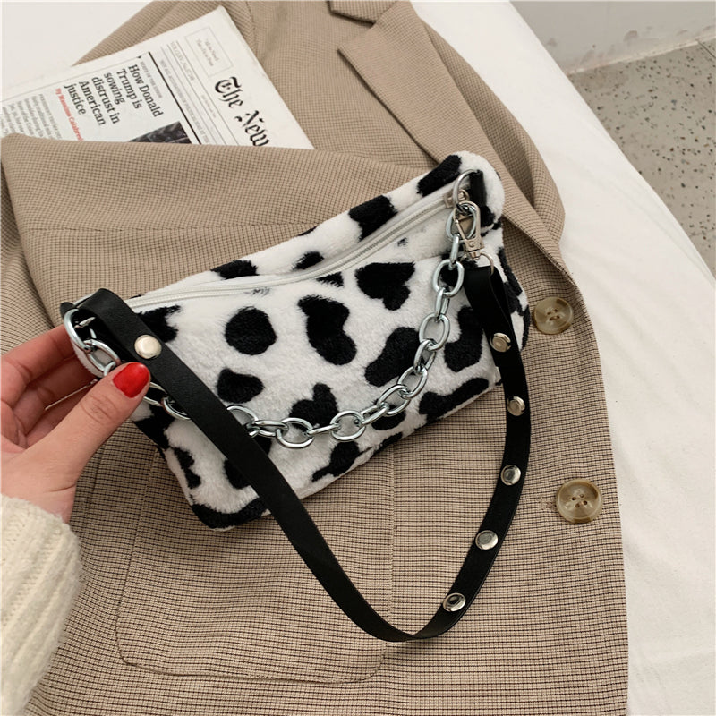 Leopard Pattern Plush Bag Personality Diagonal Women Bag Chain