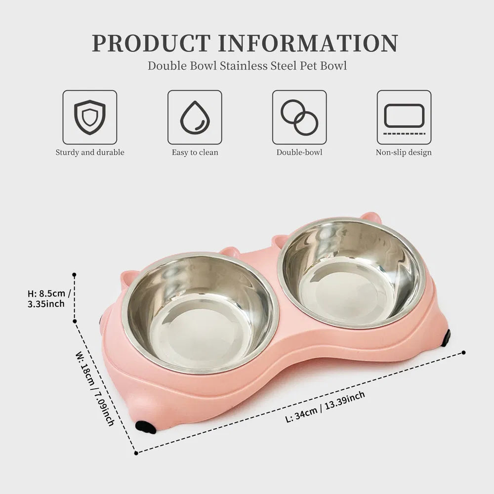 Macaron Double Stainless Steel Pet Bowls - Non-Slip Food & Water Station for Dogs & Cats