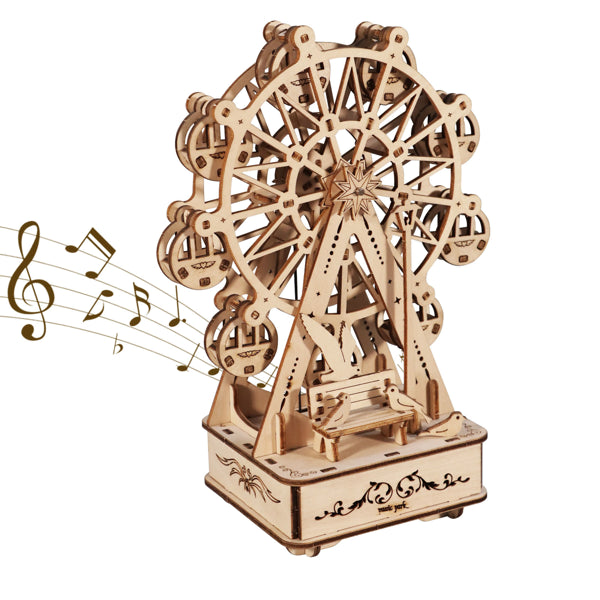 3D Wooden Ferris Wheel Music Box Puzzle - DIY Hand-Crank Model Kit & Gift