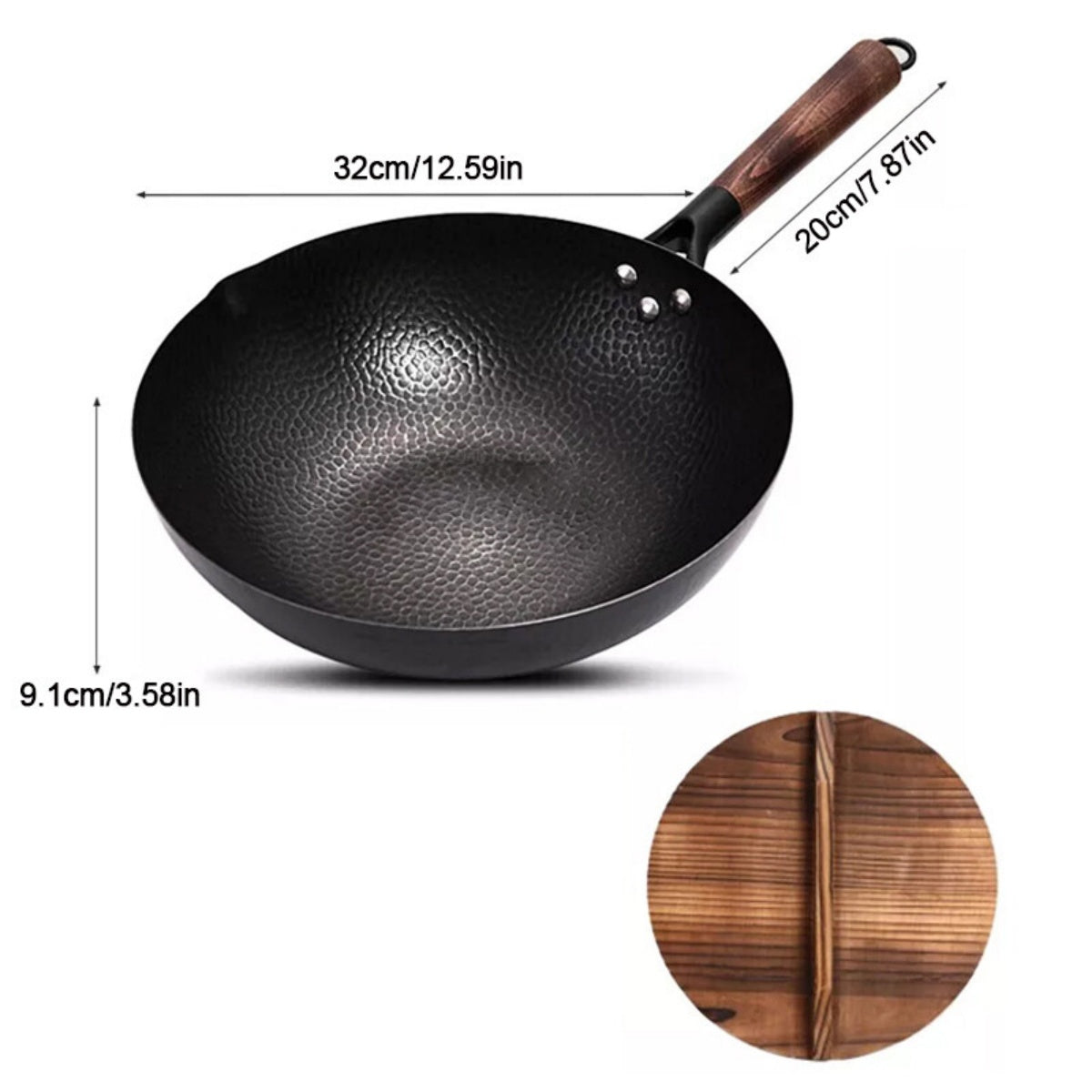 32CM Household Pure Iron Wok Non Coated Cast Iron Pan For