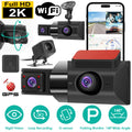 2K 3-Channel Dash Cam - Front, Rear & Interior Car Camera with Night Vision & Parking Mode