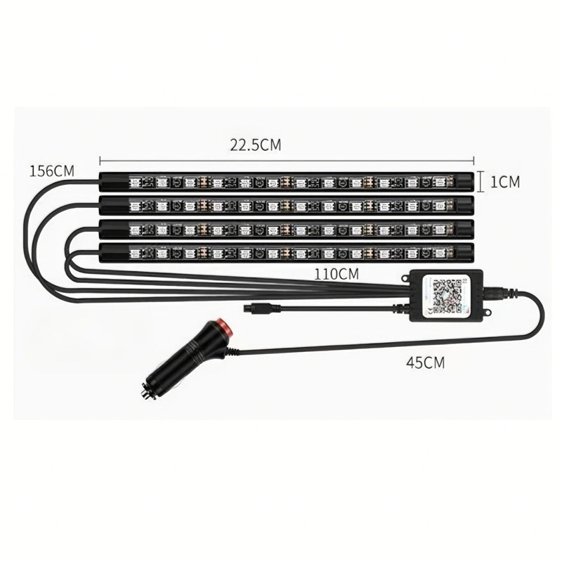 RGB Car Interior LED Strip Lights Kit - App & Remote Ambient Lighting