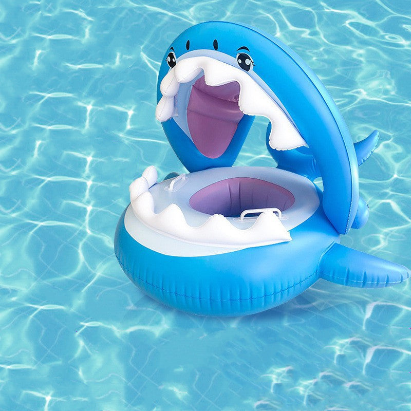 Baby Swim Float with Canopy - Inflatable Shark Seat Ring with Sun Shade