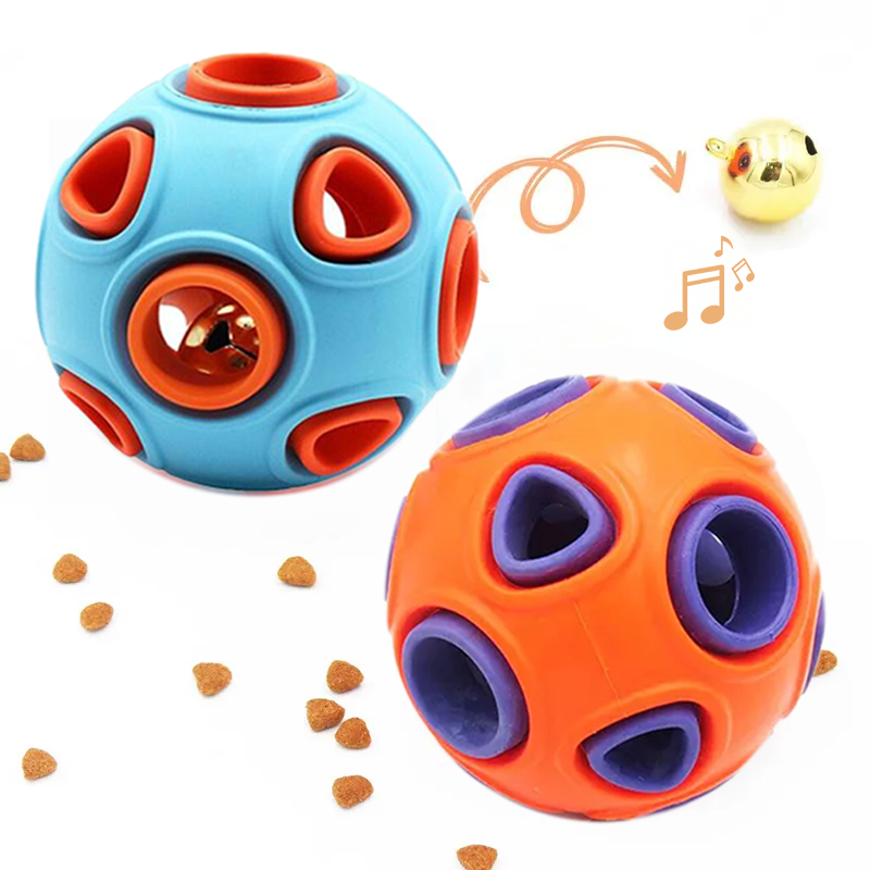 Rubber Dog Ball with Bell - 2-Pack Interactive Squeak & Jingle Chew Toy
